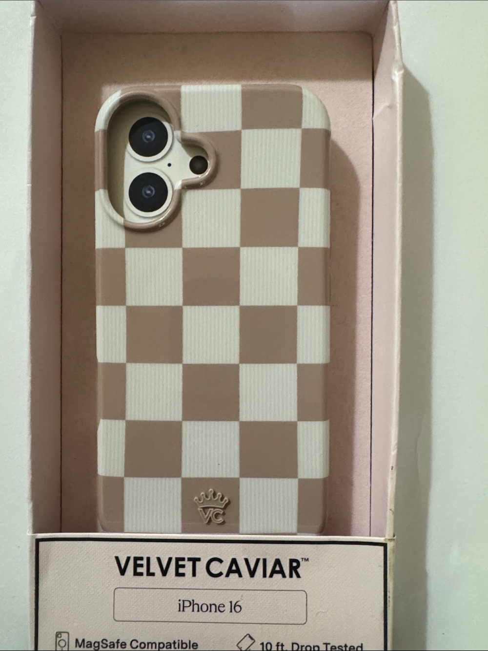 Velvet Caviar Checkerboard iPhone Case - Cream & Tan